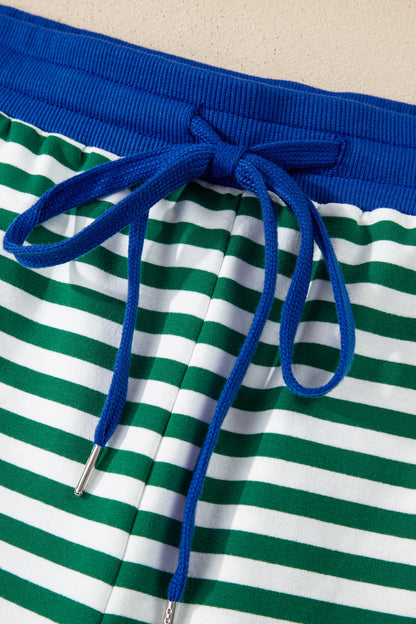 Gestreepte boxy T-shirt en shorts met trekkoord elastische tailleband plus size