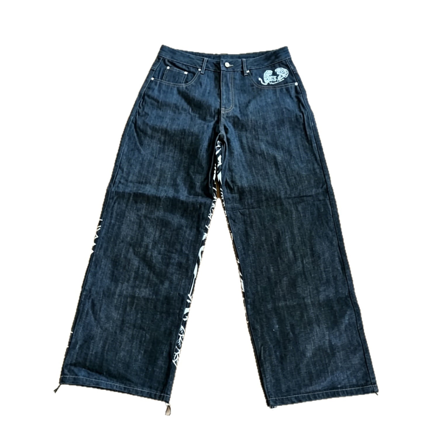 Y2K Draak Tijgerprint Denim Broek met Trekkoord