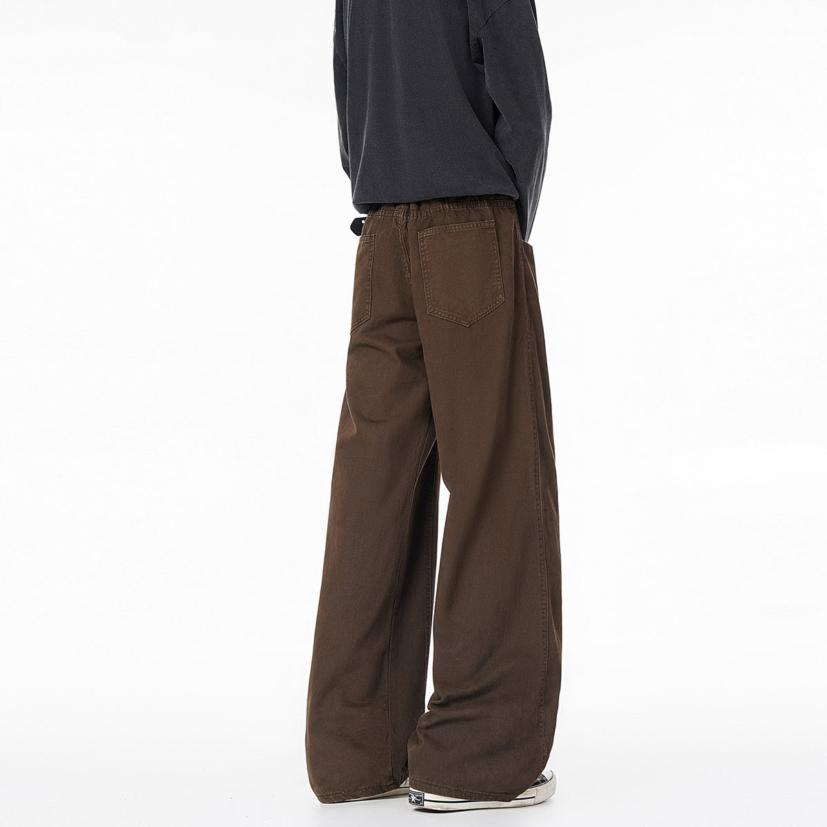 Retro Brown Patchwork Flared Cotton Pants
