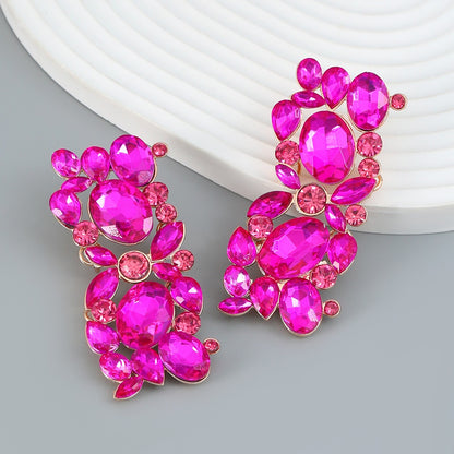 Full diamond square women's alloy inlaid diamond exaggerated earrings