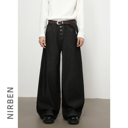 Straight Wide Leg Denim Pants