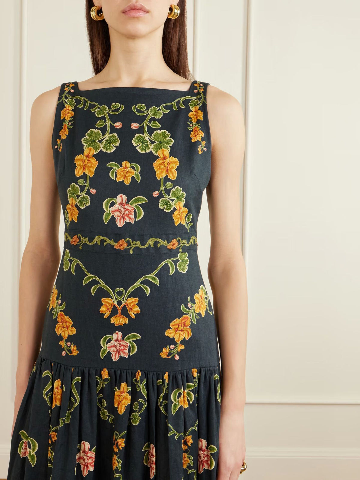 European and American Cross-Border 2026 Aliexpress Amazon Independent Site Elegant Linen Sleeveless Floral Patchwork Flared Dress