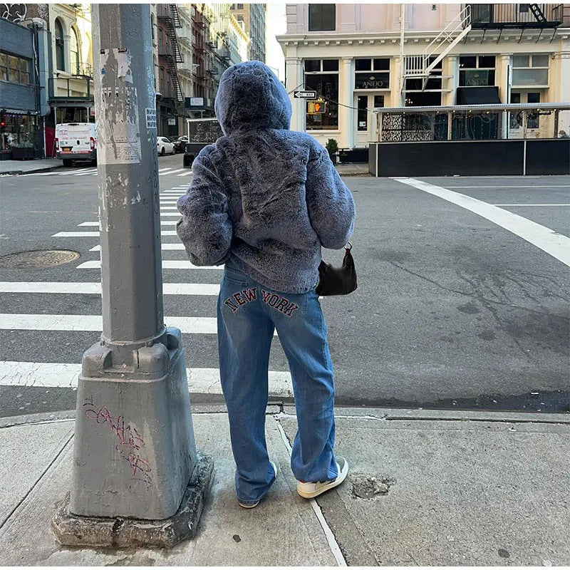 Amerikaanse korte jacket van imitatiebont met capuchon