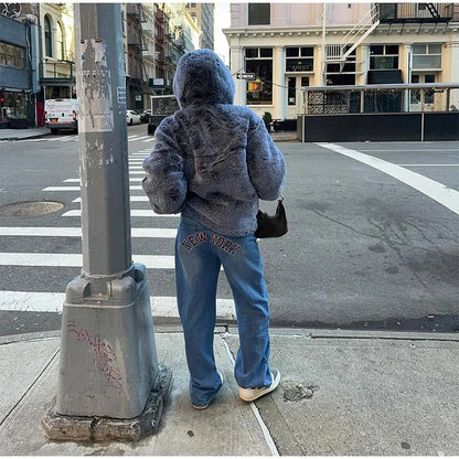 Amerikaanse korte jacket van imitatiebont met capuchon