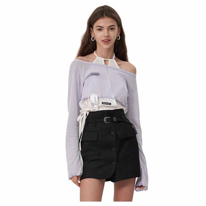 Mesh blouse met top set