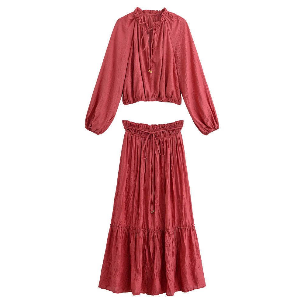 Women's pleated short top+pleated skirt set