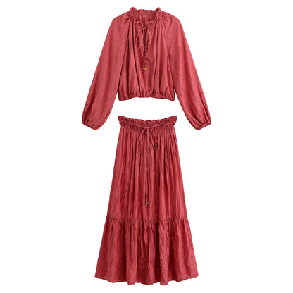 Women's pleated short top+pleated skirt set