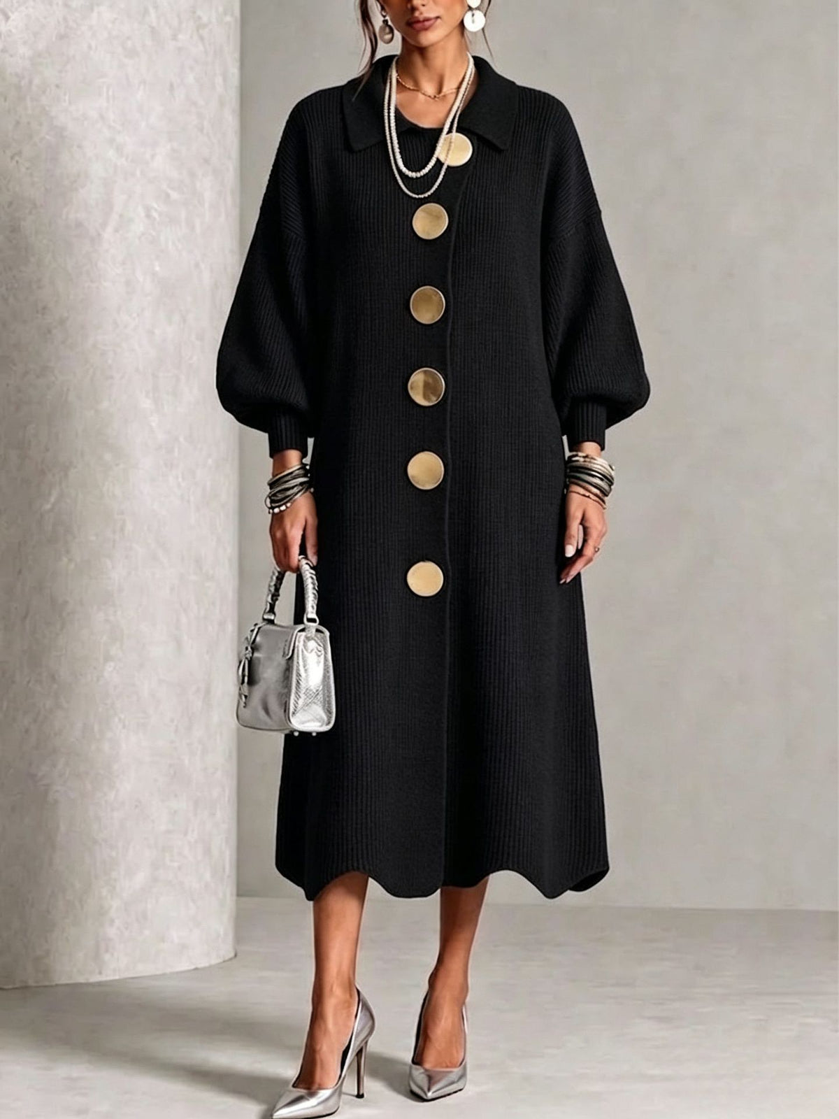 Womens Polo Collar Knit Dress