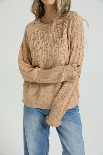Women's Loose Round Neck Long Sleeve Solid Thick Knit Pullover Sweater