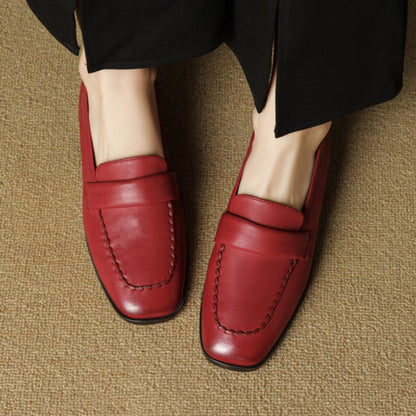 Genuine Leather Medium Heel Loafers for Women
