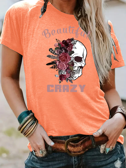 Skull flower printed top for women