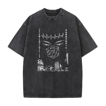 Summer AnimePrinted T-Shirt Cotton Washed Vintage Short Sleeve