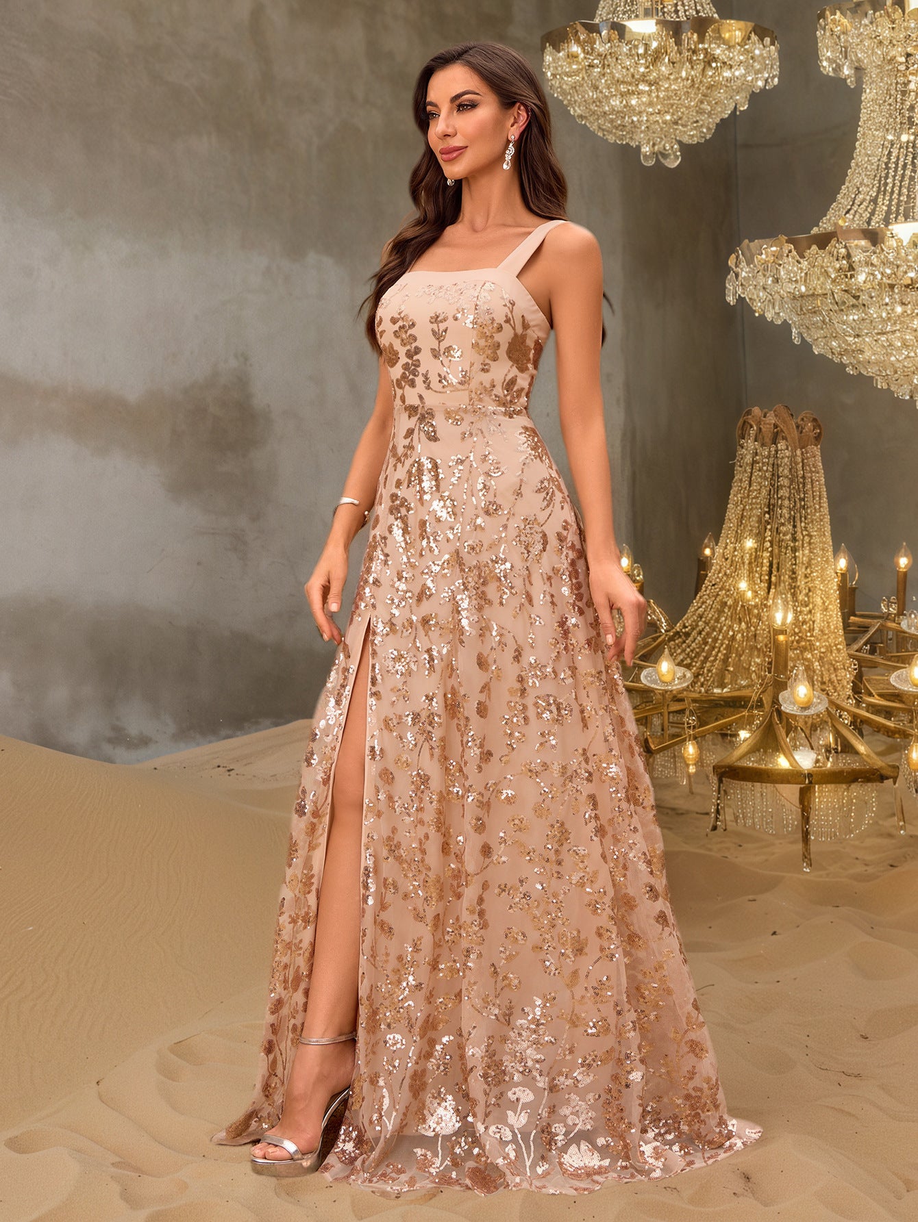 Elegant Strapless Sequin Evening Gown