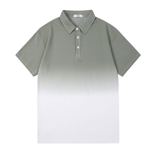 Grey gradient silk cotton lapel T-shirt for men