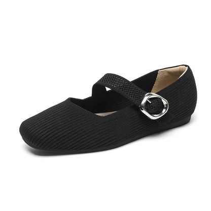 Mary Jane Flat Shoes Square Toe Buckle Strap
