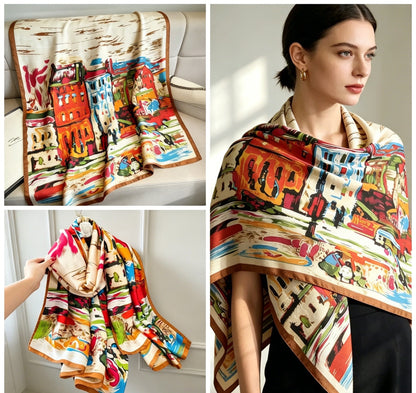 Women's Lijin Satin Scarf Floral Print Shawl