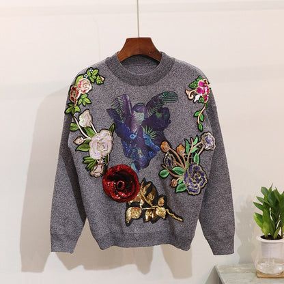 Autumn winter 2 piece set women Embroidery sequin knitted set sweater + trousers pants set Women two piece set fashion tracksuit