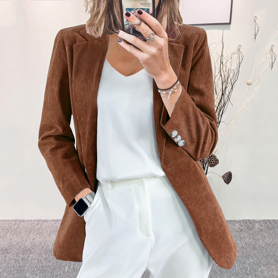 Corduroy cardigan slim fit solid color casual jacket