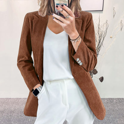 Corduroy cardigan slim fit solid color casual jacket