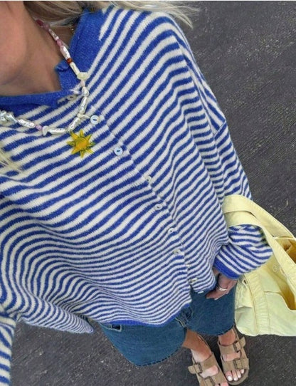 Women's Striped Knit Button-Front Long Sleeve Cardigan