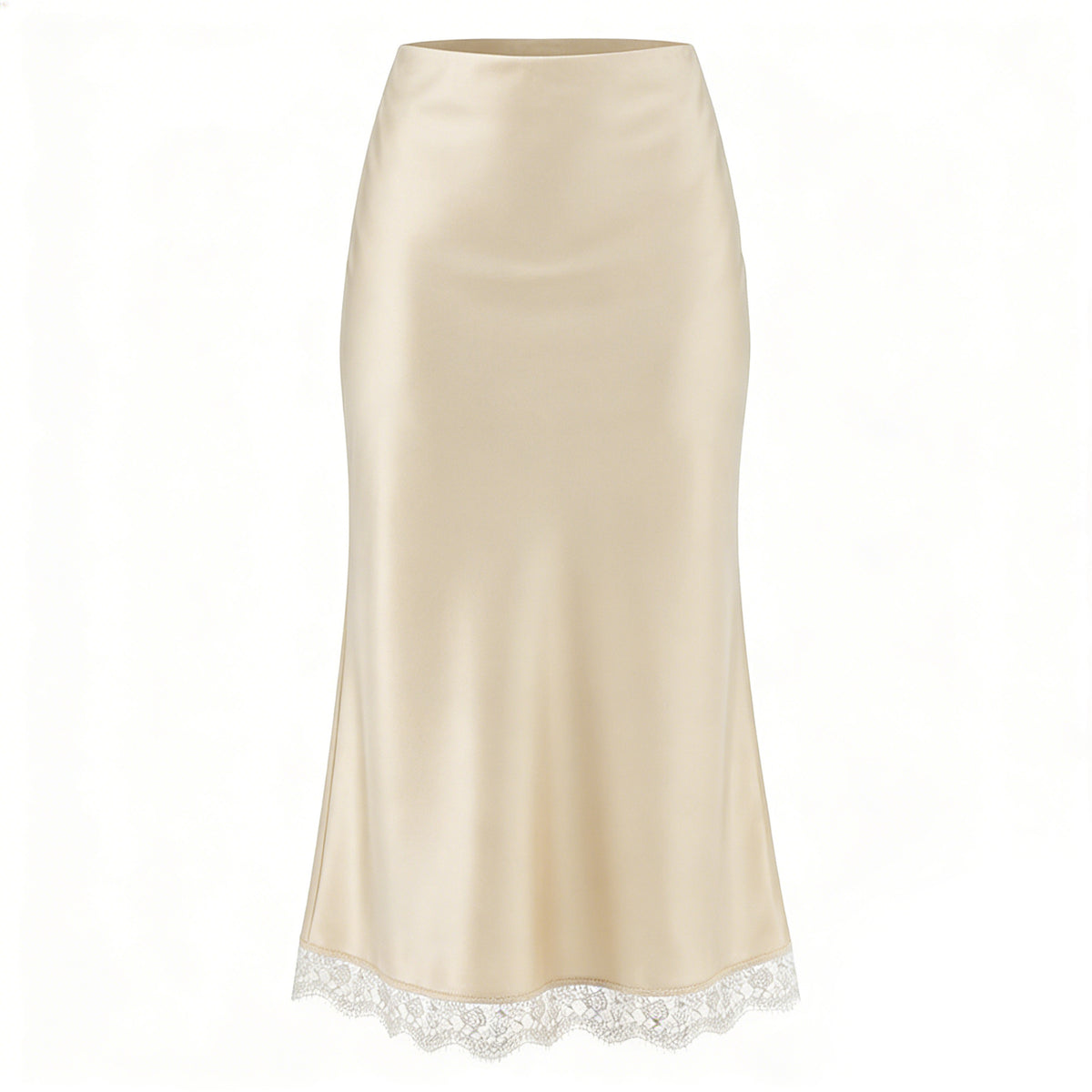 Women's High-Waisted Lace Satin A-Line Maxi Midi Skirt