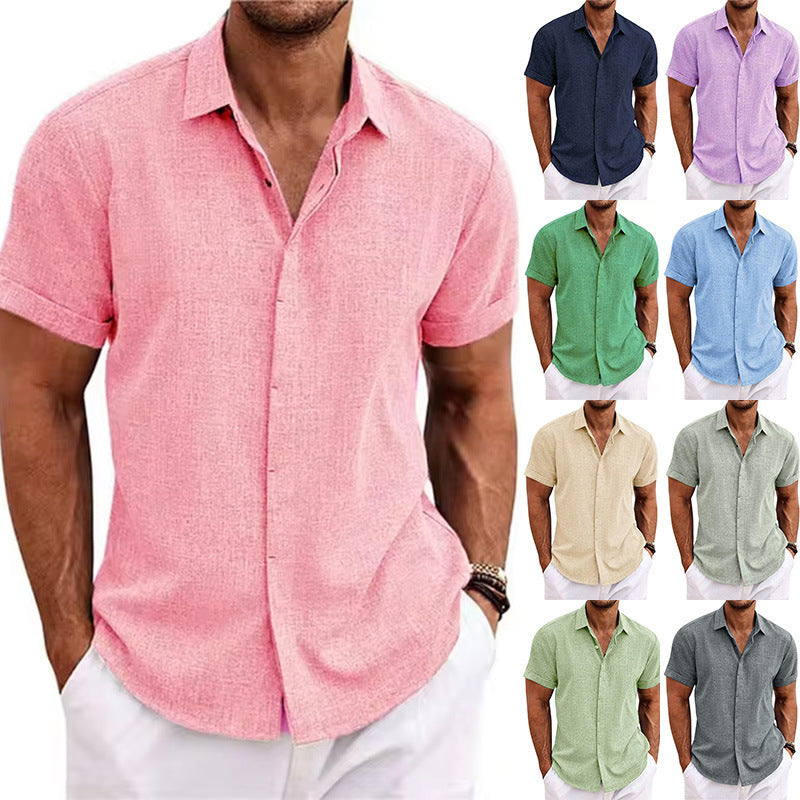 Mens Linen Short Sleeve T-Shirt Casual Shirt