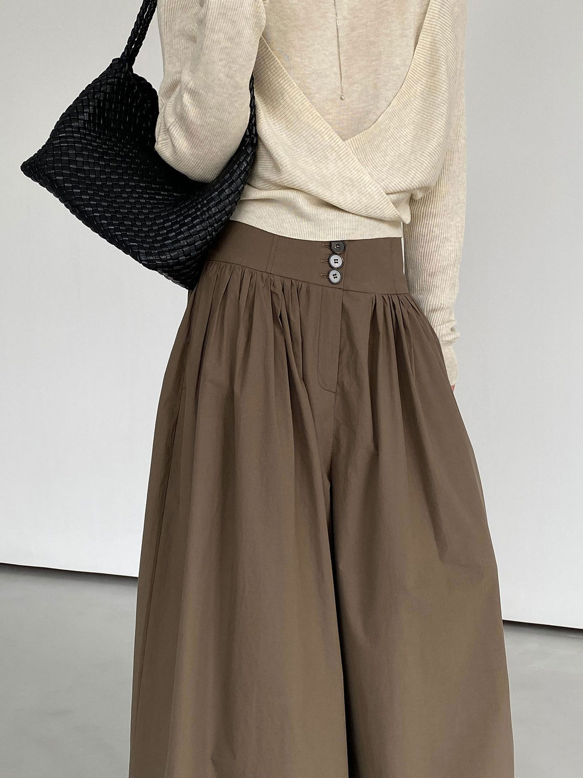 Womens High Waist Wide Leg Cotton Pants