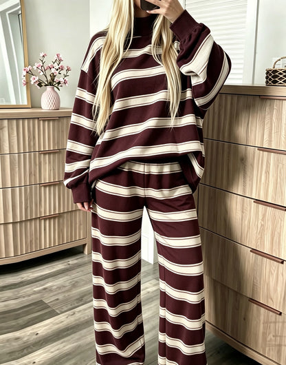 Women's Striped Tracksuit Two-Piece Set Long Sleeve Casual Pants Suit