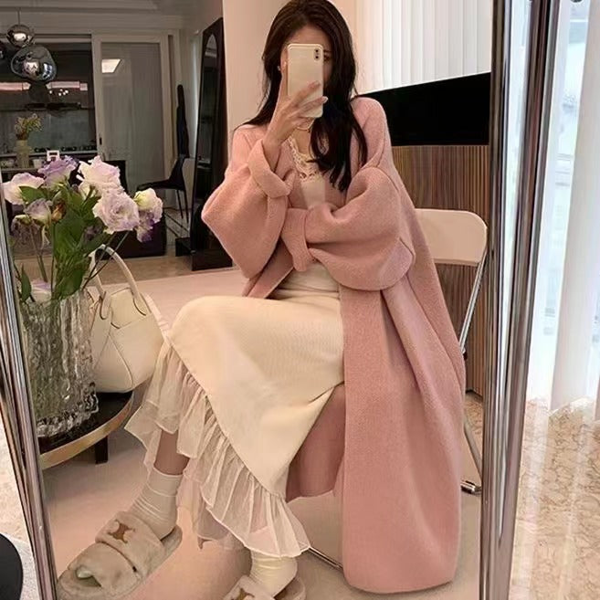 French Retro Long Knit Cardigan for Women