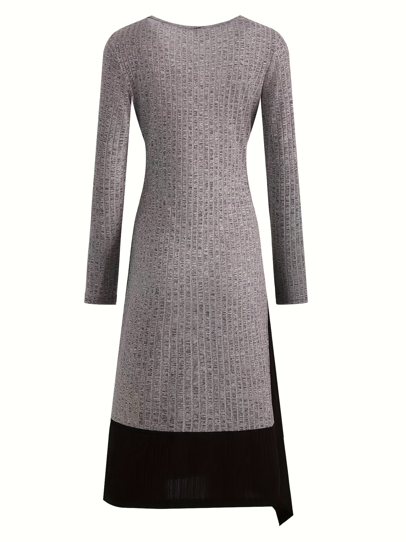 Long Sleeve Ribbed Knit Dress with Asymmetrical Neckline