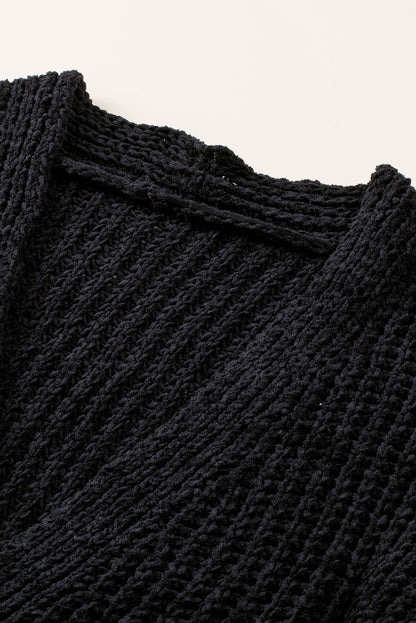 Gray Buttoned Front Drop Shoulder Knitted Cardigan