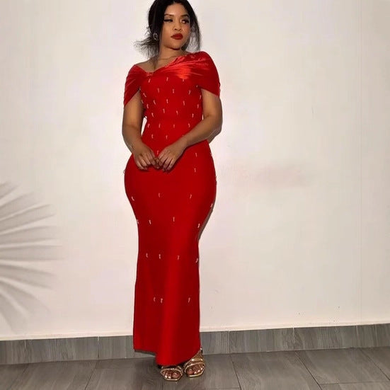 Elegant One-Shoulder Beaded Bodycon Dress for Women