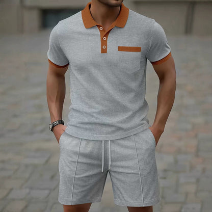 Men's Casual Polo Shirt and Shorts Set