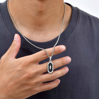 Stainless Steel Hexagonal Lightning Pattern Pendant Necklace