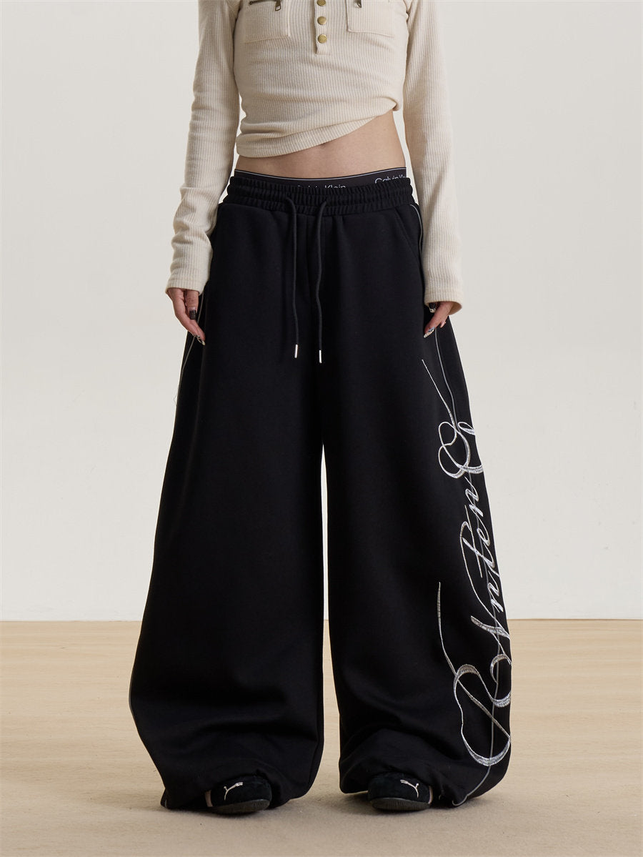 Letter Print Wide-Leg Sweatpants for Women, New Spring and Summer Loose Long Pants, Sports Casual Pants