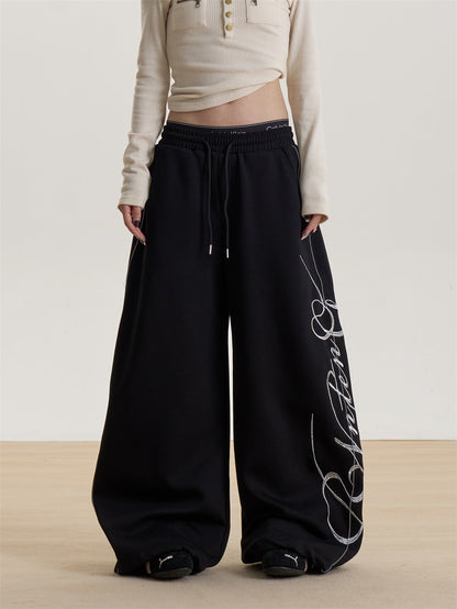 Letter Print Wide-Leg Sweatpants for Women, New Spring and Summer Loose Long Pants, Sports Casual Pants