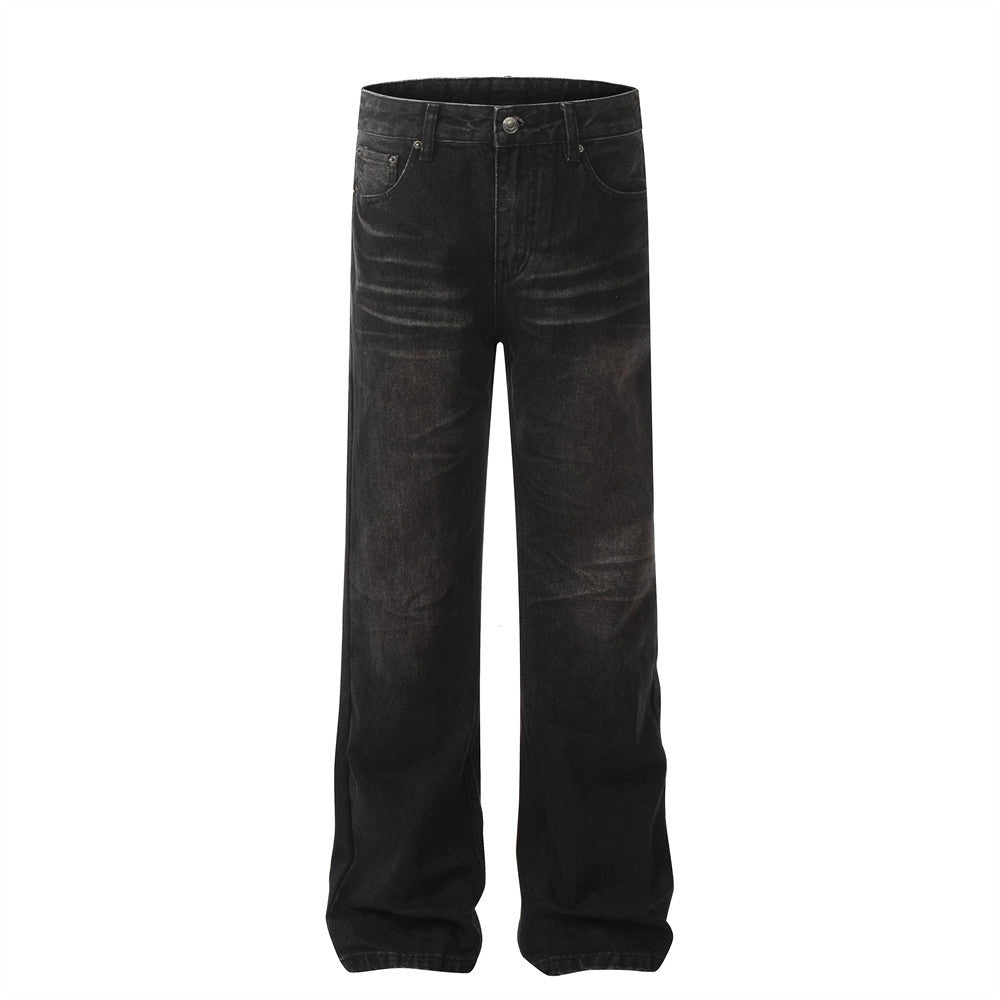 Washed denim straight leg pants