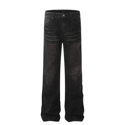 Washed denim straight leg pants
