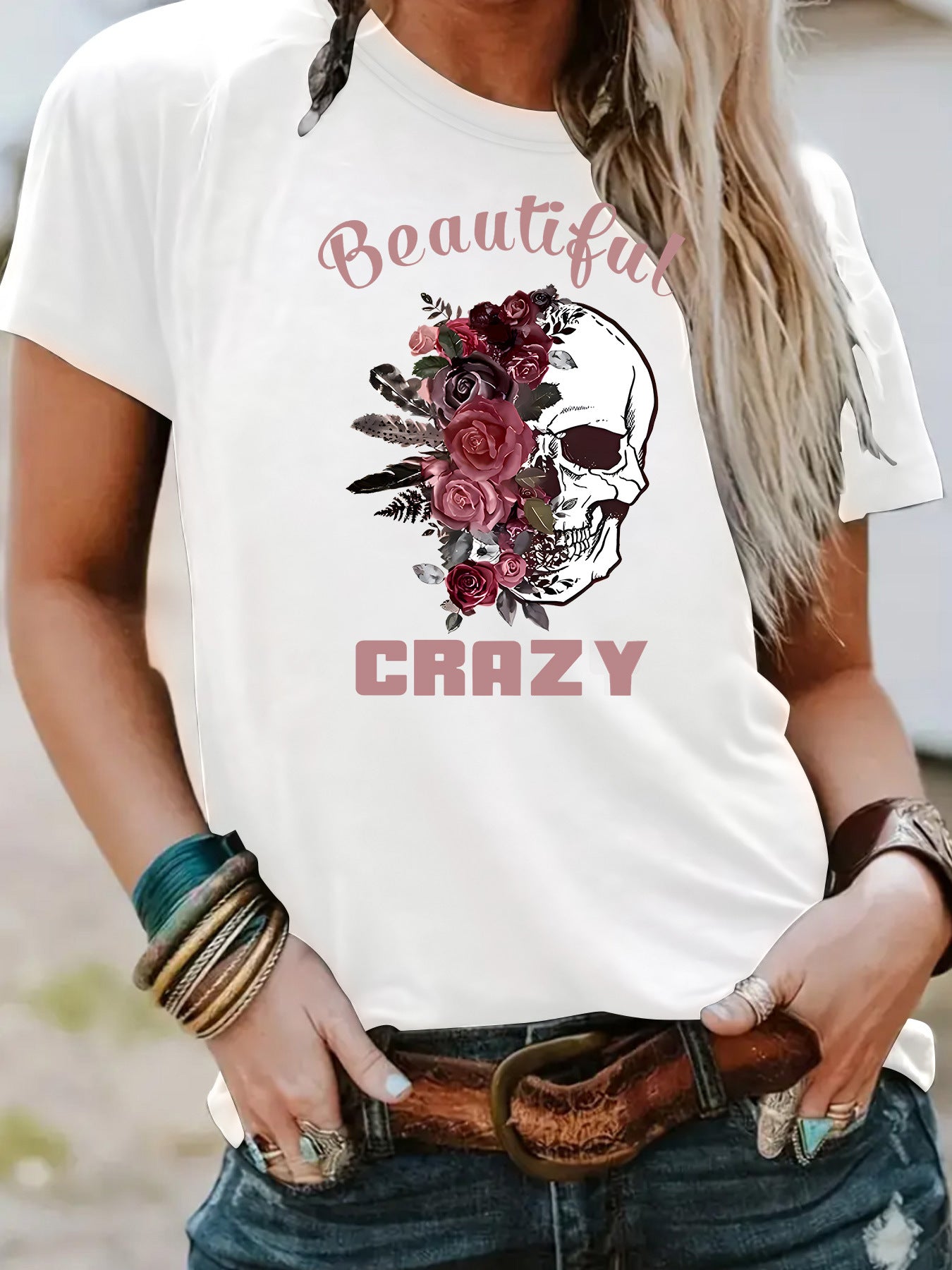 Skull flower printed top for women