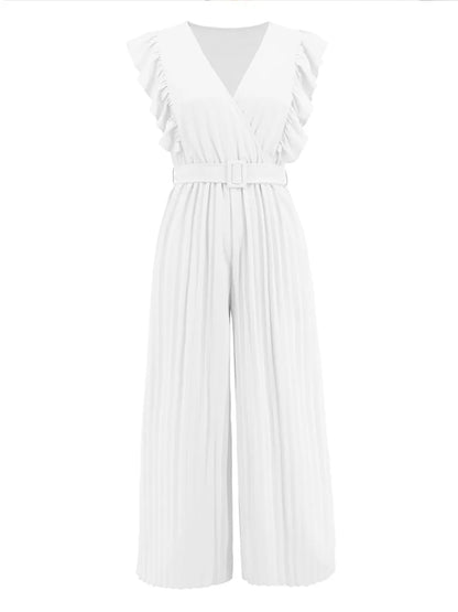 Geplooide jumpsuit met ceintuur en korte ruches mouwen