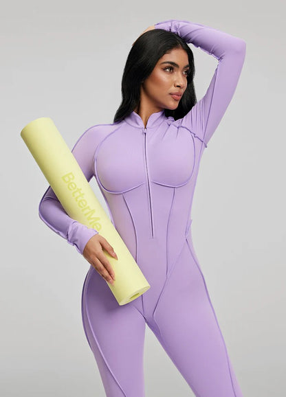 Yoga sports jumpsuit long sleeve zipper fitness suit for women