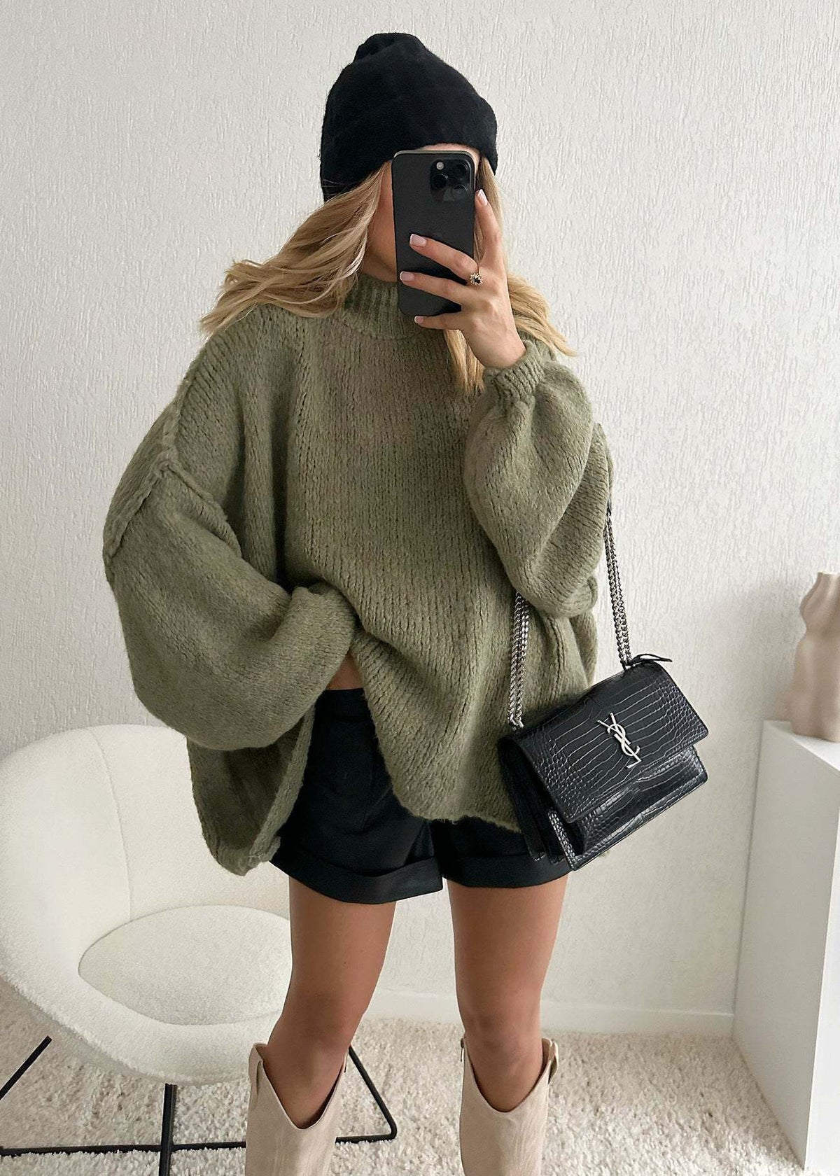 Cross-Border Amazon Foreign Trade New Thick Needle Reverse Bone Knitted Pullover Casual Loose Half Turtleneck Long-Sleeved Sweater for Women