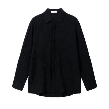 Textured Top Korean Style Loose Casual Long-Sleeved Shirt Men's Fashionable Handsome Striped Non-Ironing Shirt Autumn
