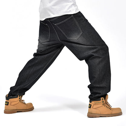Zwarte heren baggy jeans met print