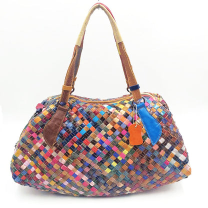 European and American women's bag wholesale hand-woven color leather stitching handbag messenger bag women's bag
