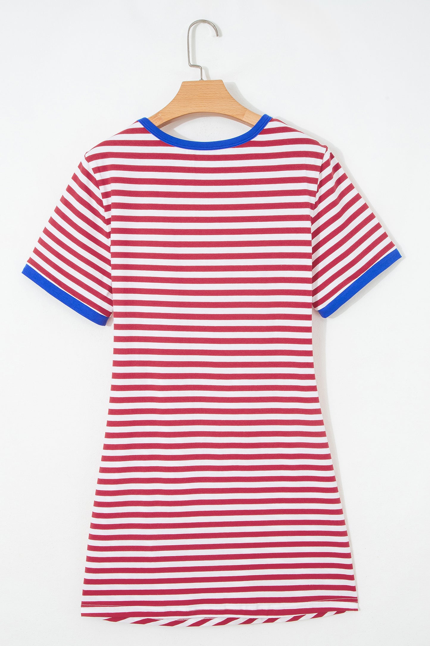 Gestreepte mini-jurk met strik contrasterende bies korte mouwen en ronde hals