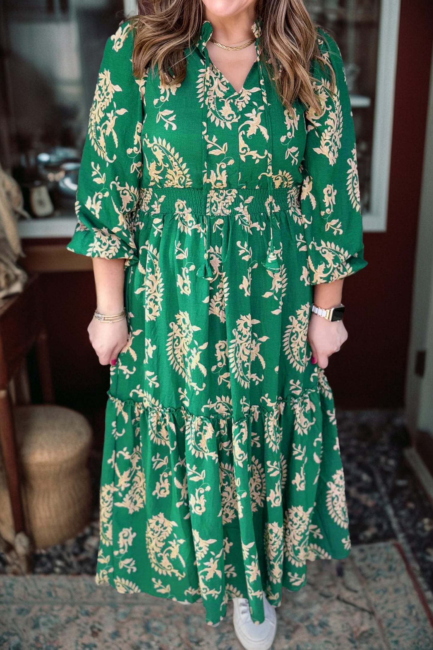 Plus size groene jurk met bloemenprint en V-hals