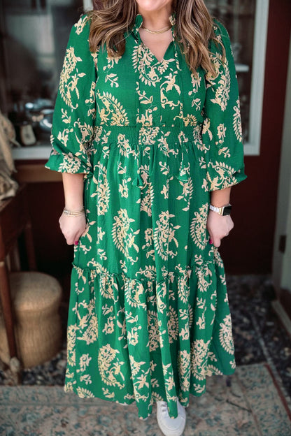 Plus size groene jurk met bloemenprint en V-hals