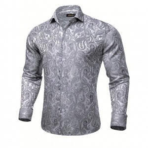 Bedrukt slim-fit  herenoverhemd met lange mouwen elegante model