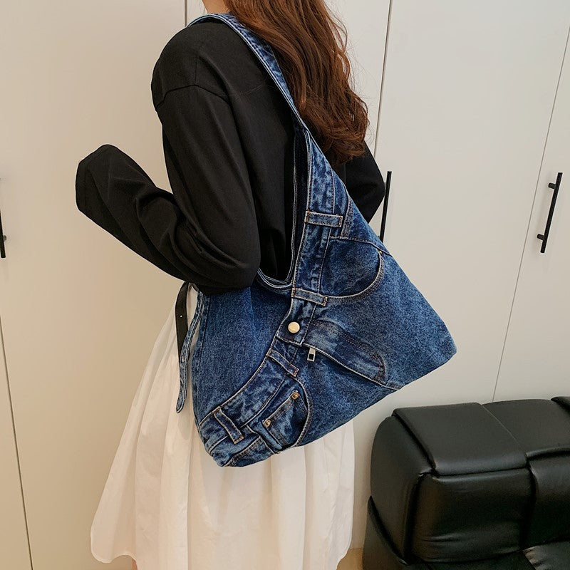 Denim Canvas Tote Bag with Shoulder Strap